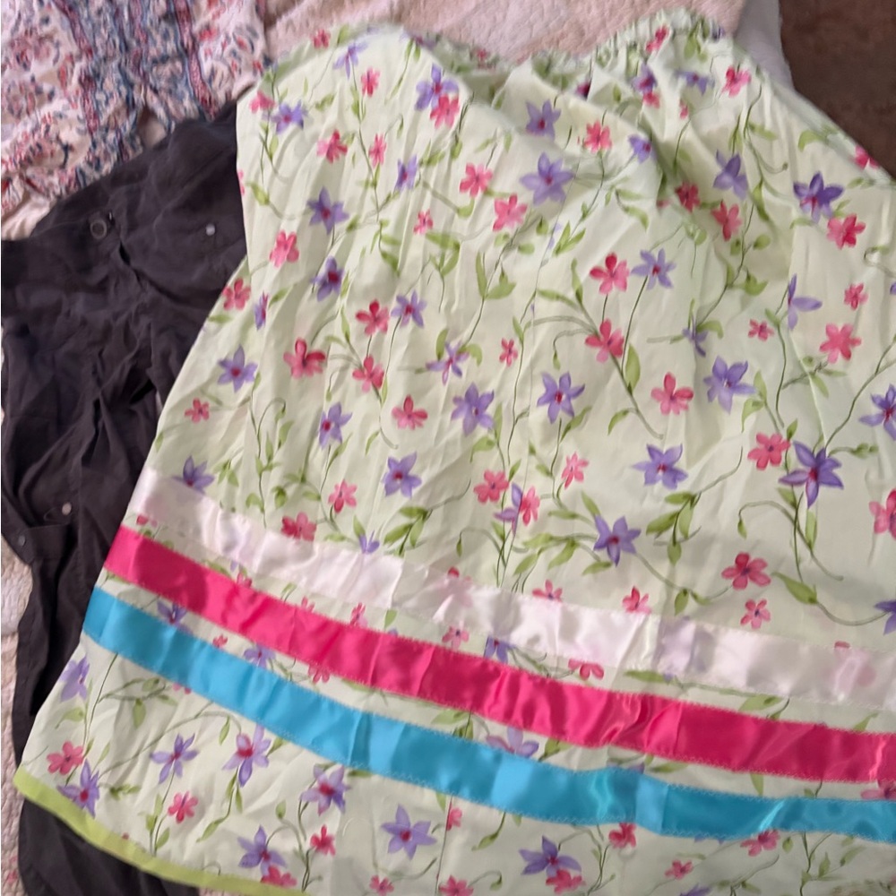 Floral Asymmetrical Women’s Dress in Light Green with Pink & Purple Flowers